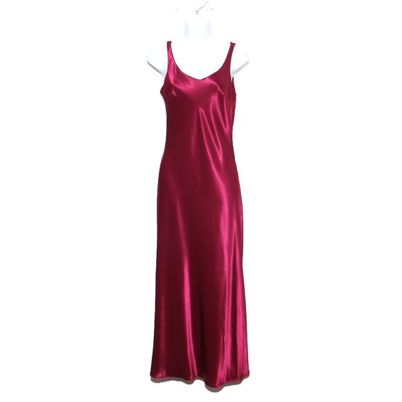 Vintage 90s Zum Zum Prom Satin Slip Dress Maxi Back Ruffle Magenta Size 5/6 - Picture 1 of 12